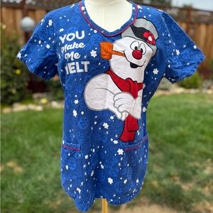 Frosty the Snowman Christmas Scrub Top
